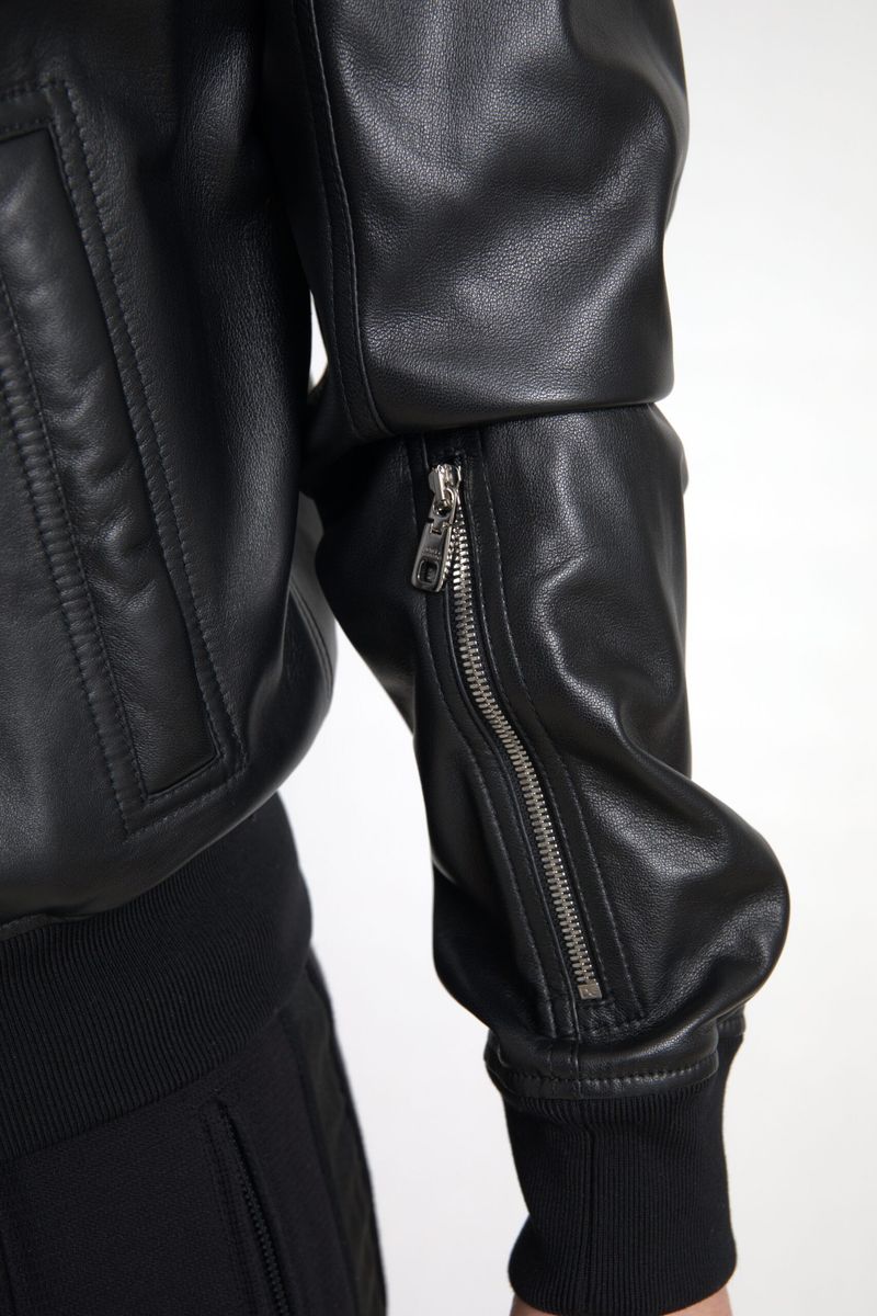 Dolce & Gabbana Black Leather Full Zip Bomber Men Jacket -   -  Dolce & Gabbana.