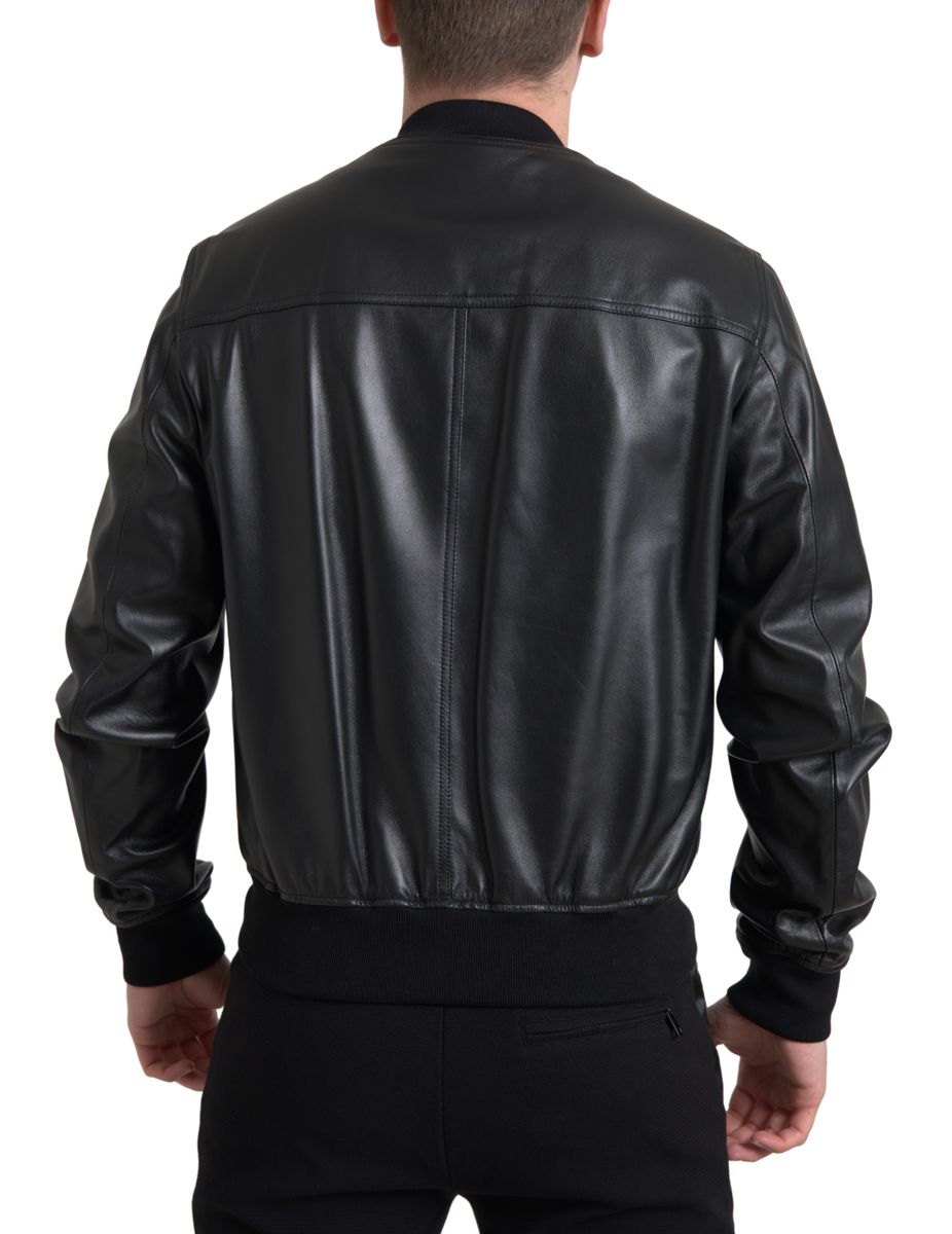 Dolce & Gabbana Black Leather Full Zip Bomber Men Jacket -   -  Dolce & Gabbana.