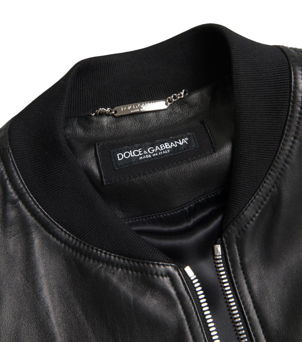 Dolce & Gabbana Black Leather Full Zip Bomber Men Jacket -   -  Dolce & Gabbana.