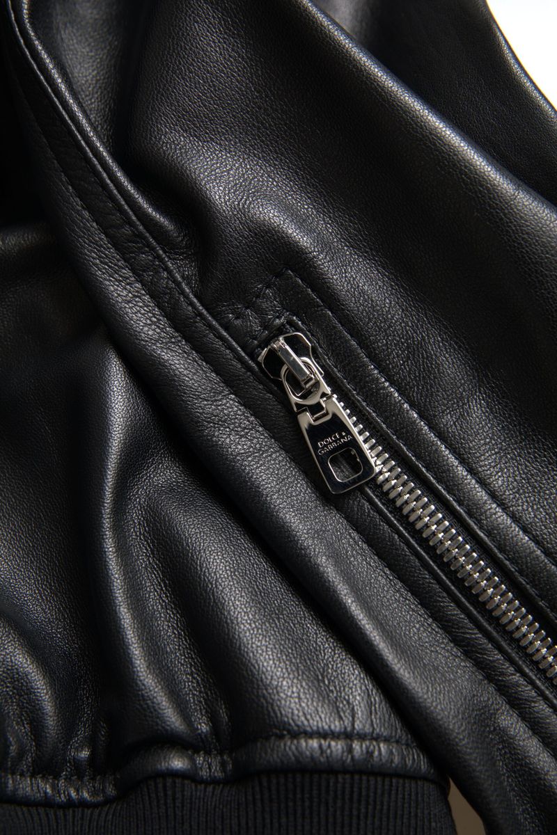 Dolce & Gabbana Black Leather Full Zip Bomber Men Jacket -   -  Dolce & Gabbana.