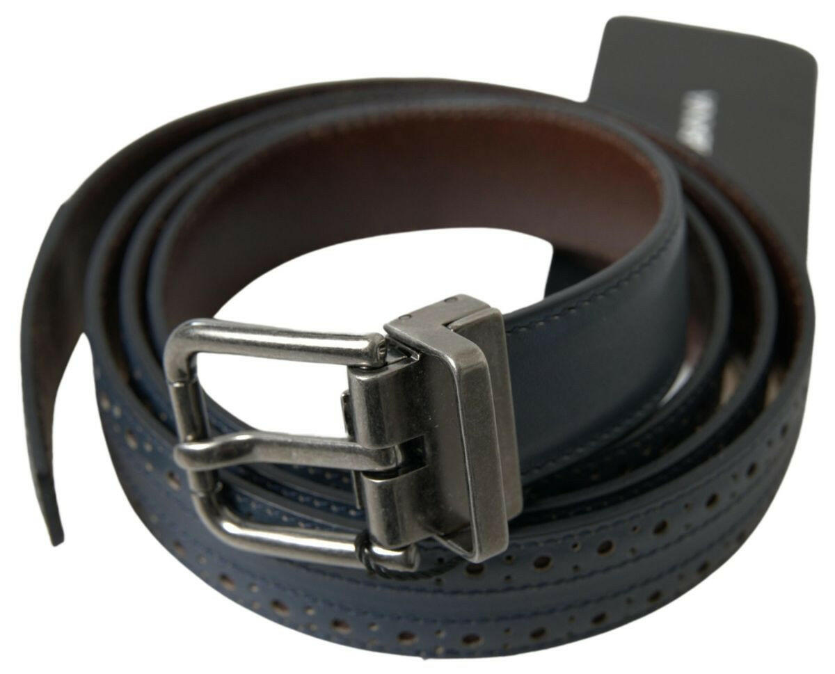 Dolce & Gabbana Blue Leather Perforated Metal Buckle Belt -   -  Dolce & Gabbana.
