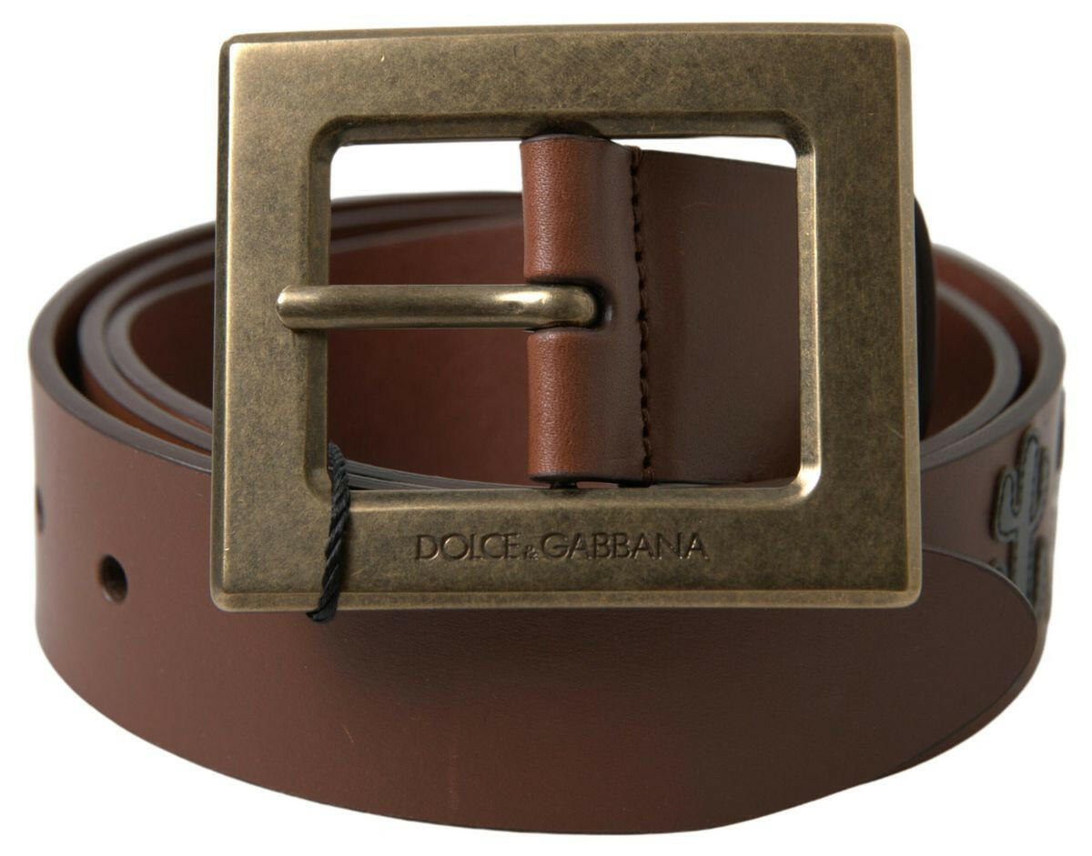 Dolce & Gabbana Brown Leather #DGFAMLY Square Buckle Belt -   -  Dolce & Gabbana.
