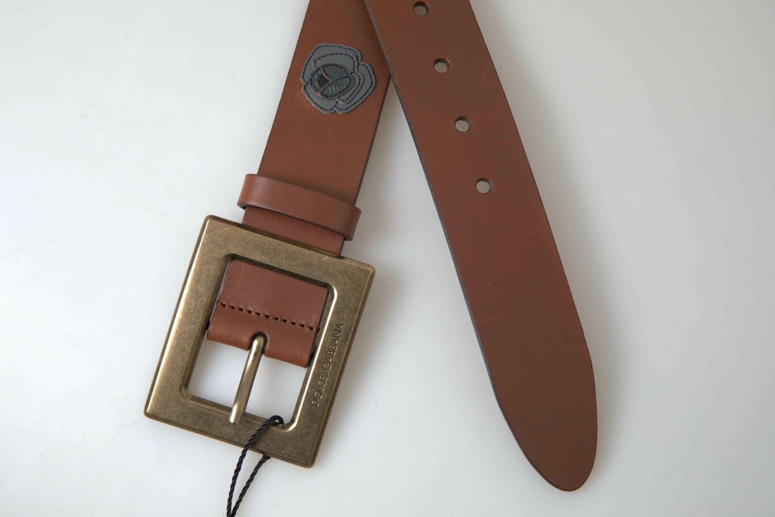 Dolce & Gabbana Brown Leather #DGFAMLY Square Buckle Belt -   -  Dolce & Gabbana.