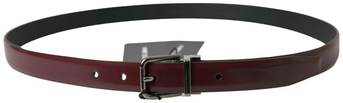 Dolce & Gabbana Bordeaux Leather Silver Metal Buckle Belt -   -  Dolce & Gabbana.