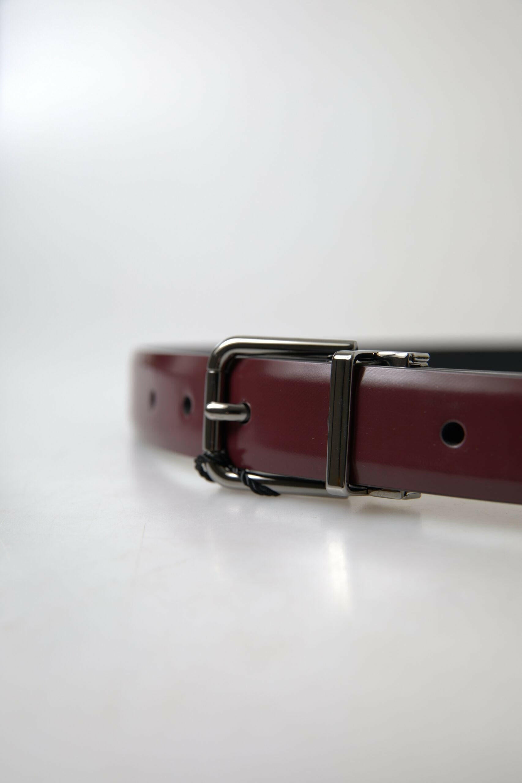 Dolce & Gabbana Bordeaux Leather Silver Metal Buckle Belt -   -  Dolce & Gabbana.