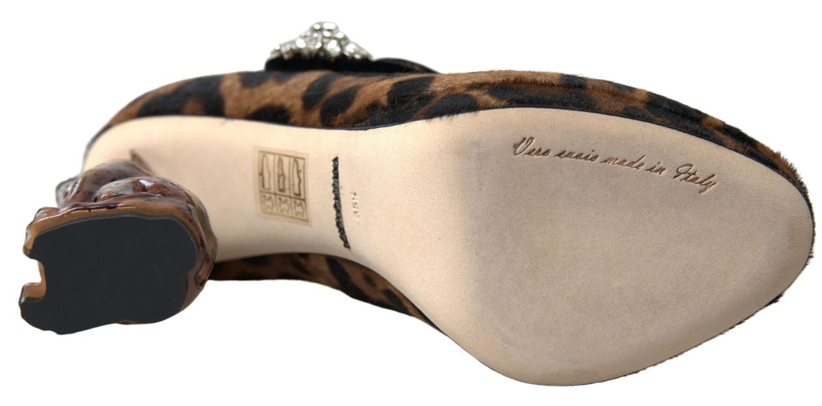 Dolce & Gabbana Black Brown Calf Leopard Heel Mary Jane Pump Shoes -   -  Dolce & Gabbana.