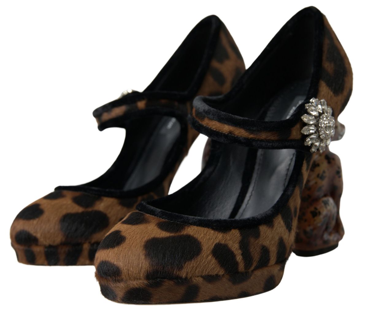 Dolce & Gabbana Black Brown Calf Leopard Heel Mary Jane Pump Shoes -   -  Dolce & Gabbana.