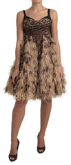 Dolce & Gabbana Brown Leopard Feather Chiffon Sleeveless Dress -   -  Dolce & Gabbana.