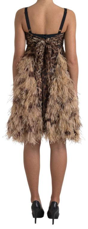 Dolce & Gabbana Brown Leopard Feather Chiffon Sleeveless Dress -   -  Dolce & Gabbana.