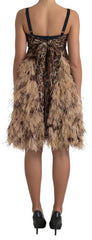 Dolce & Gabbana Brown Leopard Feather Chiffon Sleeveless Dress -   -  Dolce & Gabbana.