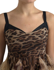 Dolce & Gabbana Brown Leopard Feather Chiffon Sleeveless Dress -   -  Dolce & Gabbana.
