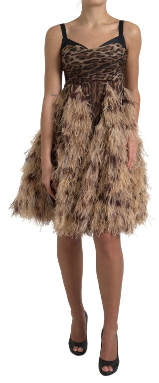 Dolce & Gabbana Brown Leopard Feather Chiffon Sleeveless Dress -   -  Dolce & Gabbana.