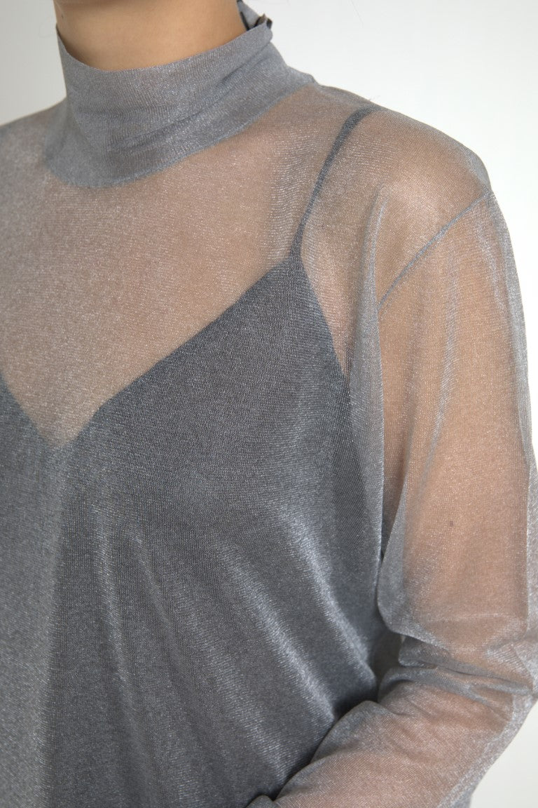 Dolce & Gabbana Gray Mesh Turtleneck Long Sleeve Blouse Top -   -  Dolce & Gabbana.