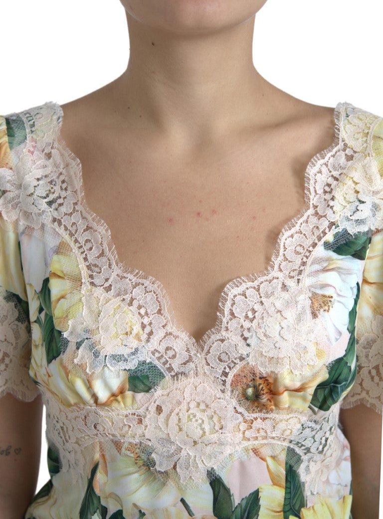 Dolce & Gabbana Multicolor Floral Lace V Neck Blouse -   -  Dolce & Gabbana.