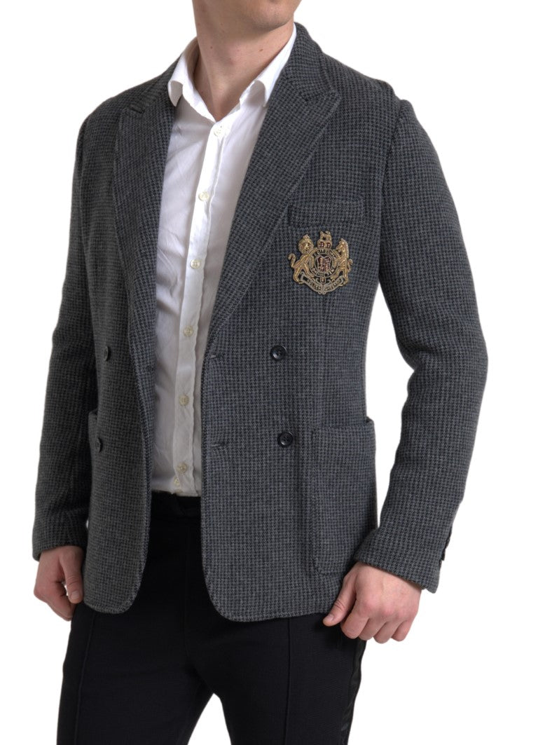 Dolce & Gabbana Gray Logo Embroidery Double Breasted Blazer -   -  Dolce & Gabbana.
