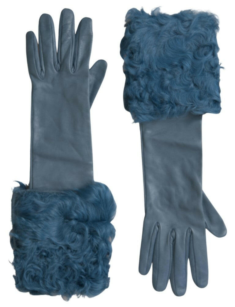 Dolce & Gabbana Blue Leather Fur Mid Arm Length Gloves -   -  Dolce & Gabbana.