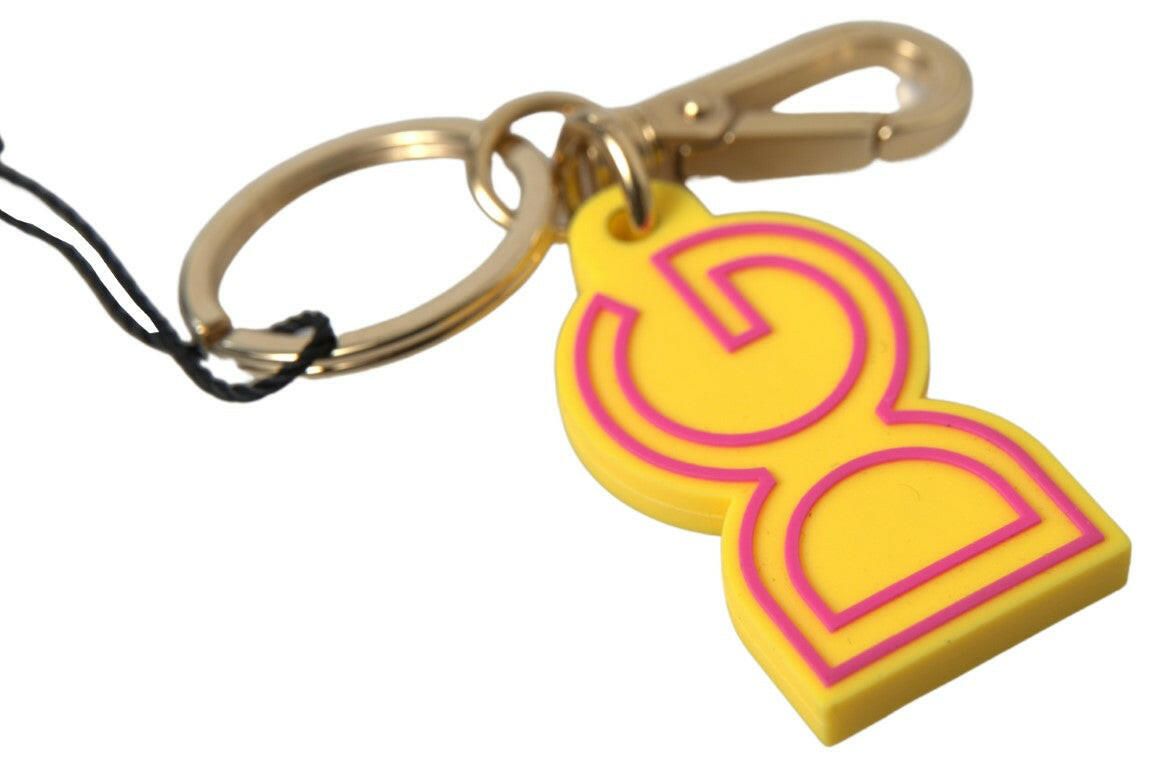 Dolce & Gabbana Yellow Rubber DG Logo Gold Brass Metal Keyring Keychain -   -  Dolce & Gabbana.