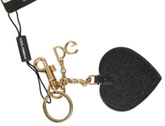 Dolce & Gabbana Black Fuchsia Heart Leather Gold Metal Keyring Keychain -   -  Dolce & Gabbana.