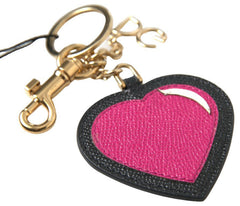 Dolce & Gabbana Black Fuchsia Heart Leather Gold Metal Keyring Keychain -   -  Dolce & Gabbana.