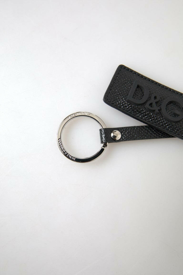 Dolce & Gabbana Black DG Logo Leather Silver Metal Keychain -  Men´s Keychains -  Dolce & Gabbana.