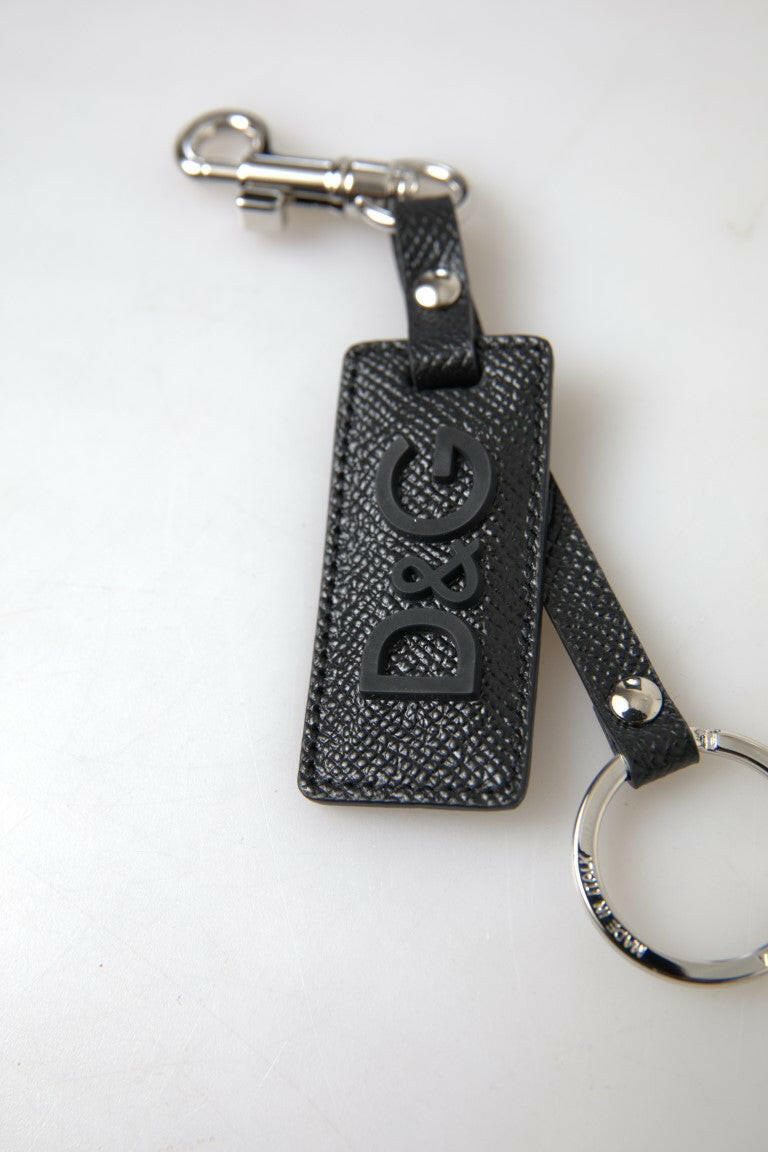 Dolce & Gabbana Black DG Logo Leather Silver Metal Keychain -  Men´s Keychains -  Dolce & Gabbana.