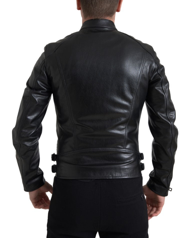 Dolce & Gabbana Black Leather Zipper Coat Men Jacket -   -  Dolce & Gabbana.