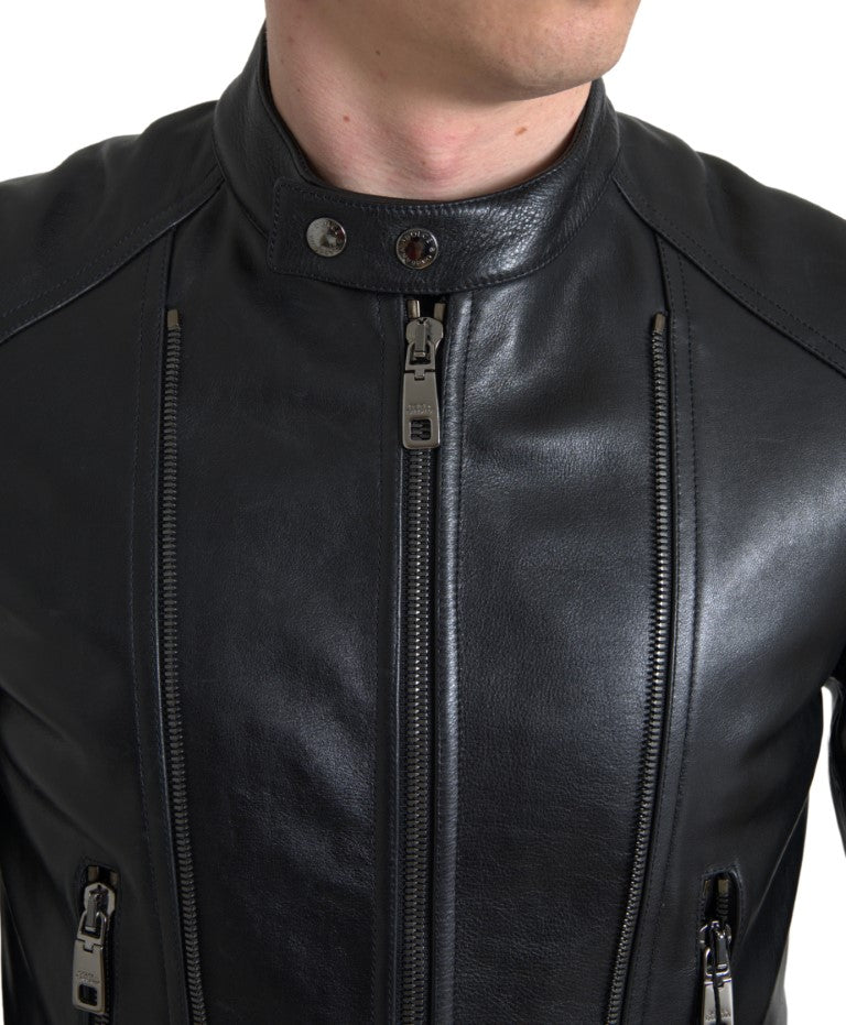 Dolce & Gabbana Black Leather Zipper Coat Men Jacket -   -  Dolce & Gabbana.