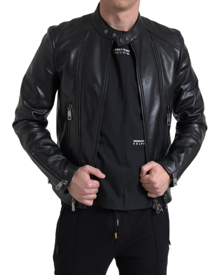 Dolce & Gabbana Black Leather Zipper Coat Men Jacket -   -  Dolce & Gabbana.