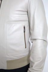 Dolce & Gabbana Cream Leather Bomber Blouson Full Zip Jacket -   -  Dolce & Gabbana.