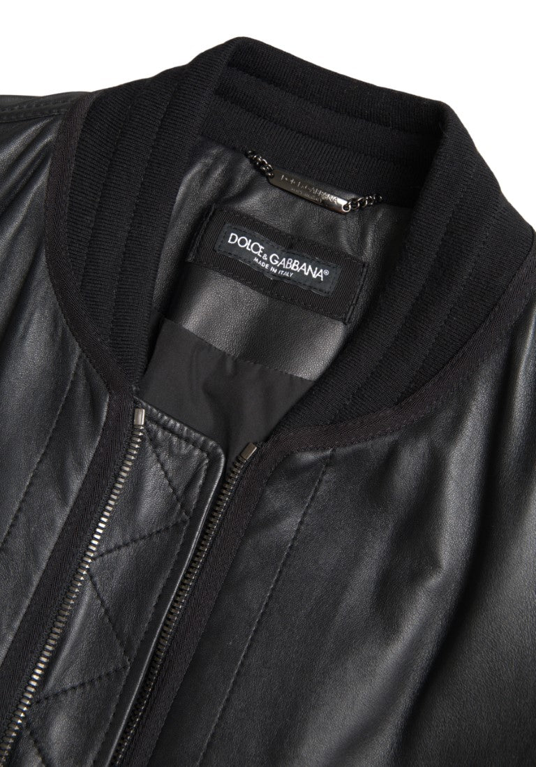 Dolce & Gabbana Black Leather Blouson Full Zip Bomber Jacket -   -  Dolce & Gabbana.
