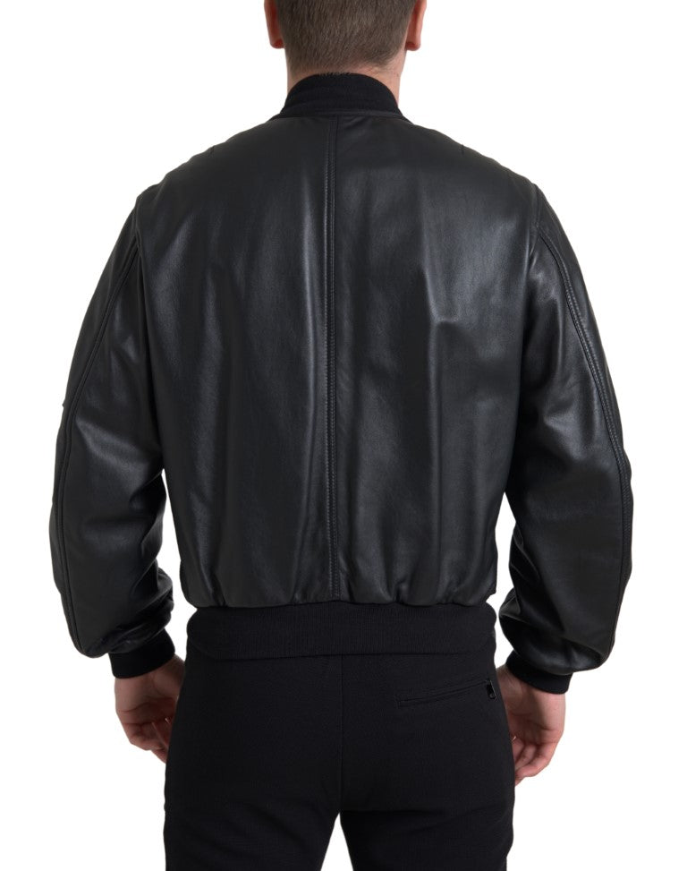 Dolce & Gabbana Black Leather Blouson Full Zip Bomber Jacket -   -  Dolce & Gabbana.