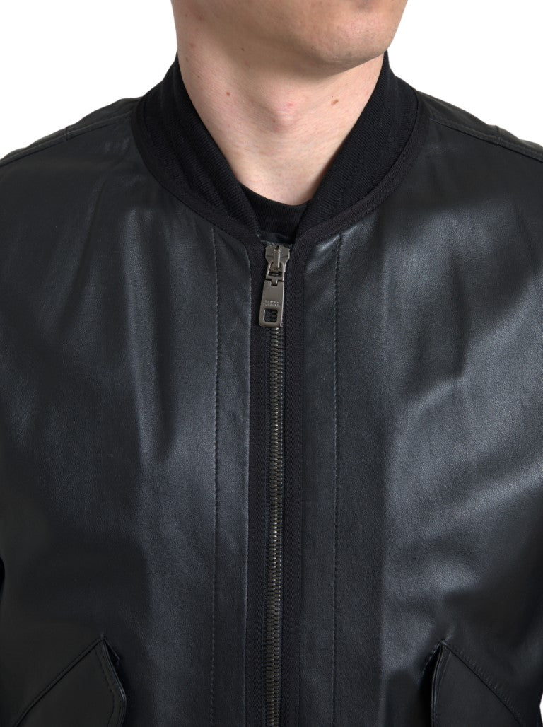 Dolce & Gabbana Black Leather Blouson Full Zip Bomber Jacket -   -  Dolce & Gabbana.
