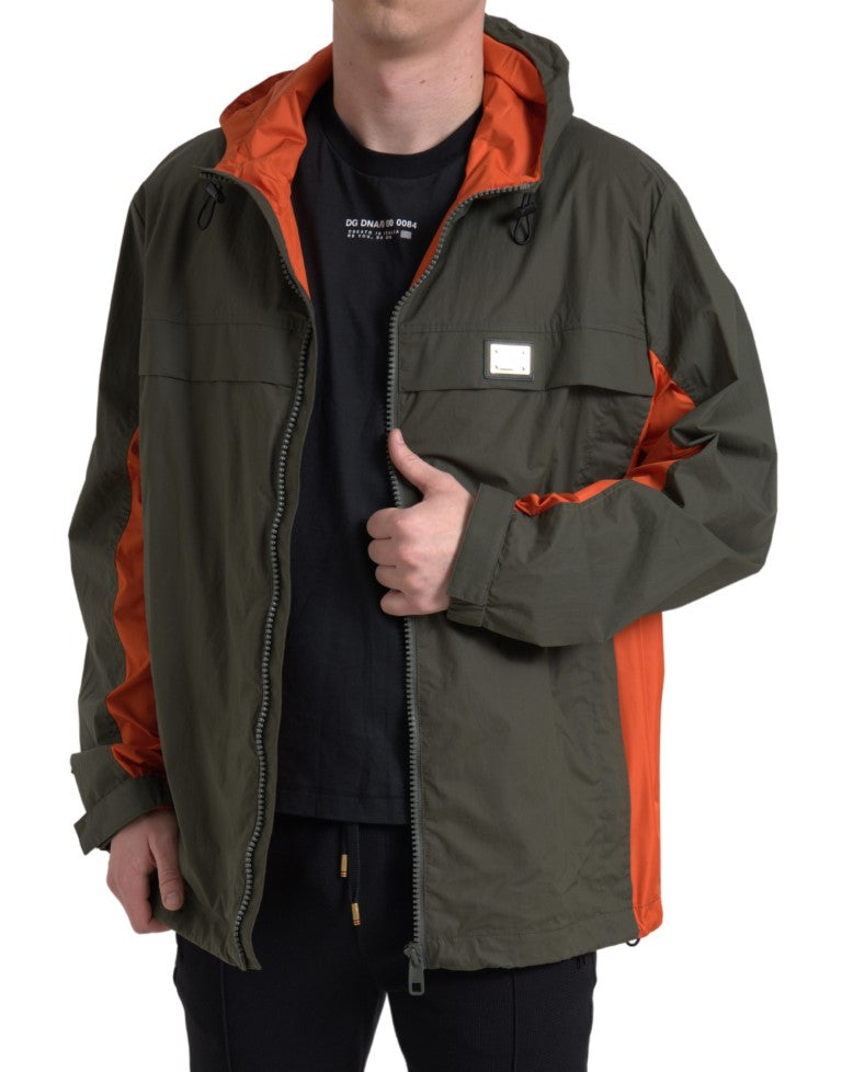 Dolce & Gabbana Green Orange Hooded Cotton Full Zip Jacket -   -  Dolce & Gabbana.