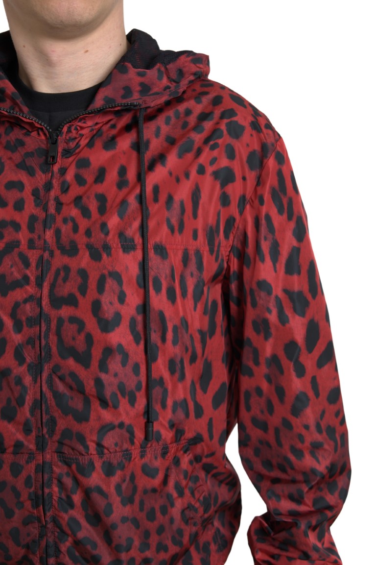 Dolce & Gabbana Red Leopard Hooded Bomber Full Zip Jacket -   -  Dolce & Gabbana.