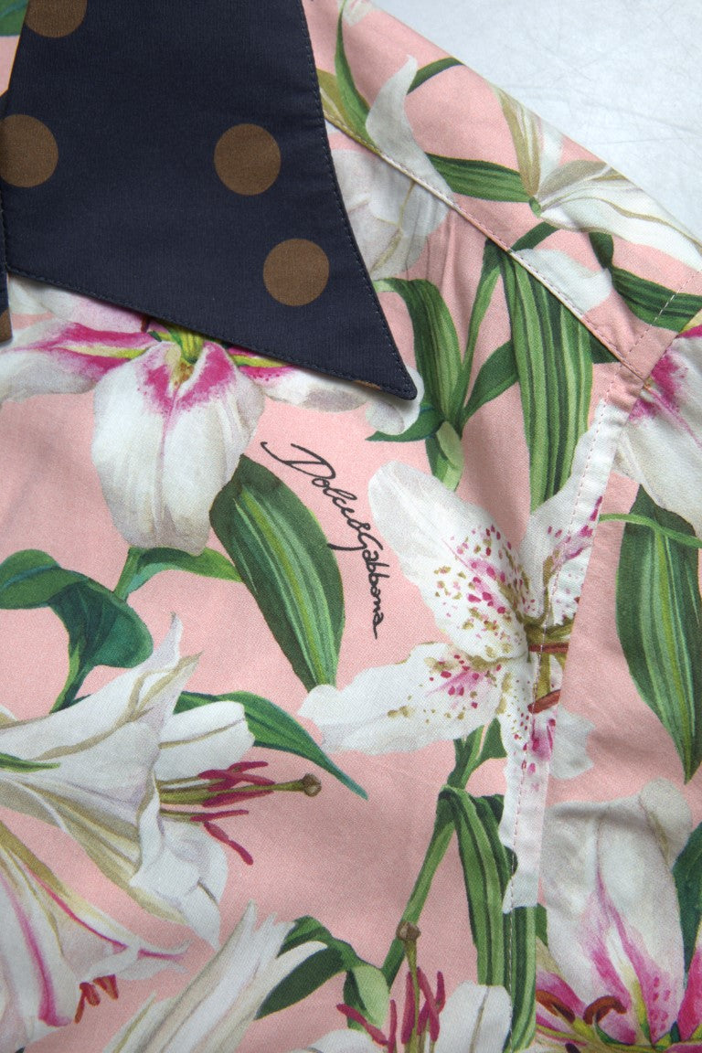 Dolce & Gabbana Cotton Polka Dot Lily Print Collared Shirt -   -  Dolce & Gabbana.