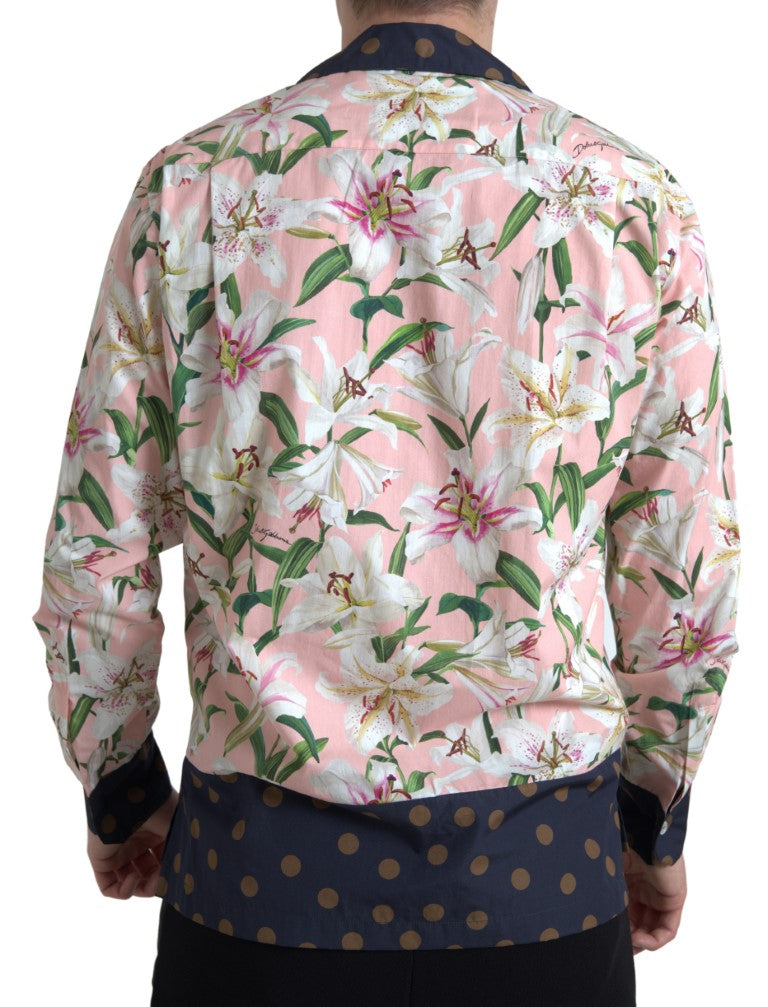 Dolce & Gabbana Cotton Polka Dot Lily Print Collared Shirt -   -  Dolce & Gabbana.