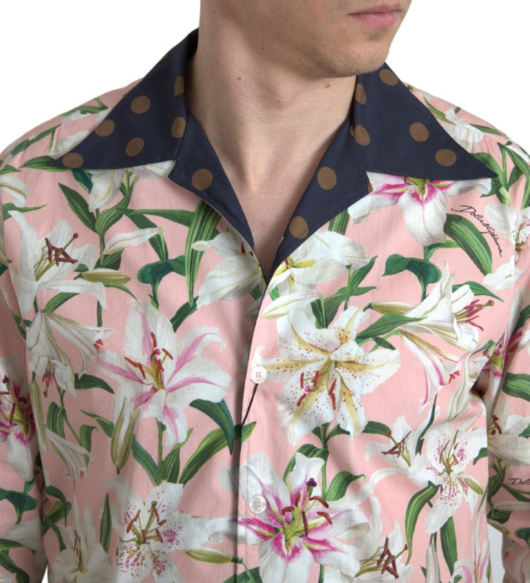 Dolce & Gabbana Cotton Polka Dot Lily Print Collared Shirt -   -  Dolce & Gabbana.