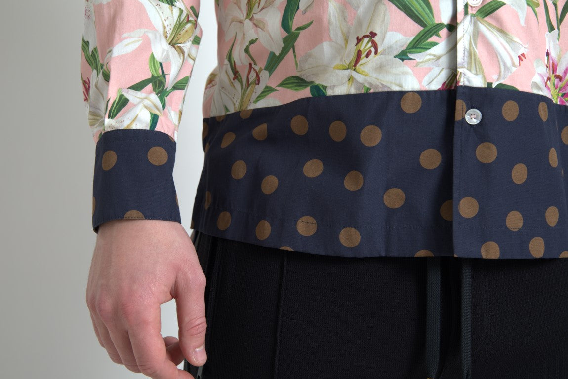 Dolce & Gabbana Cotton Polka Dot Lily Print Collared Shirt -   -  Dolce & Gabbana.