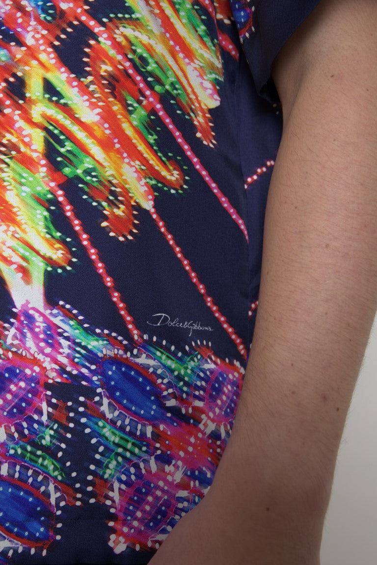 Dolce & Gabbana Multicolor Luminarie Print Men Shirt Silk -   -  Dolce & Gabbana.