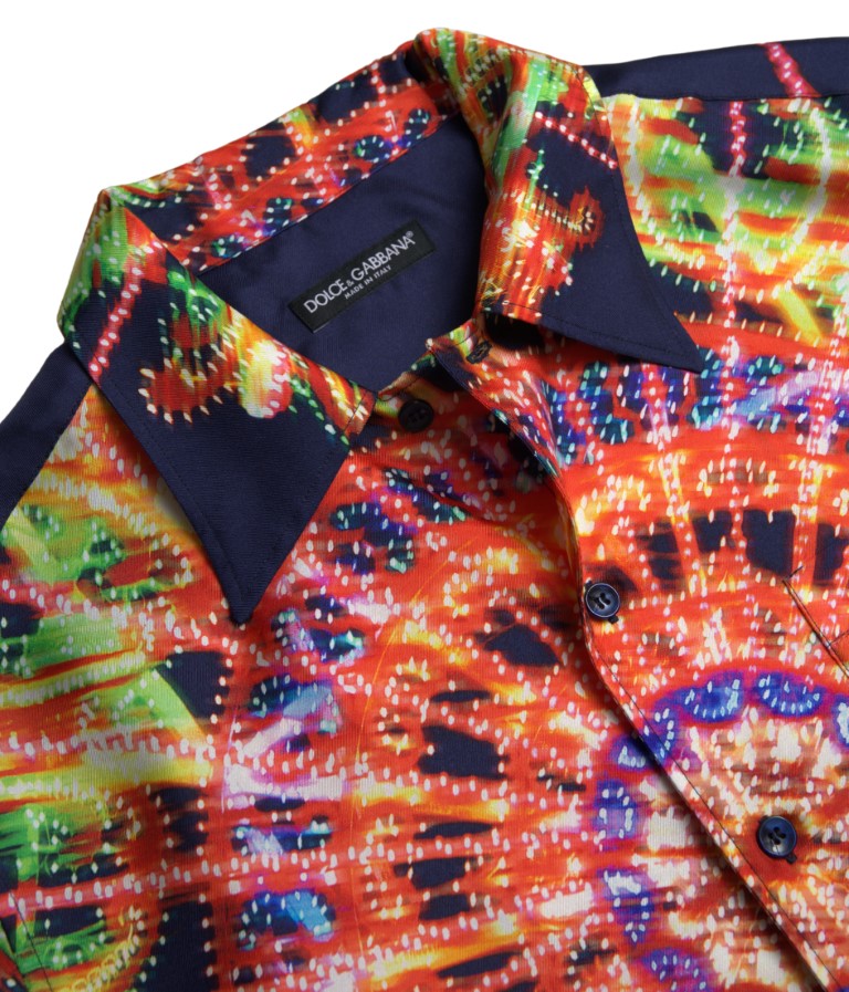 Dolce & Gabbana Multicolor Luminarie Print Men Shirt Silk -   -  Dolce & Gabbana.