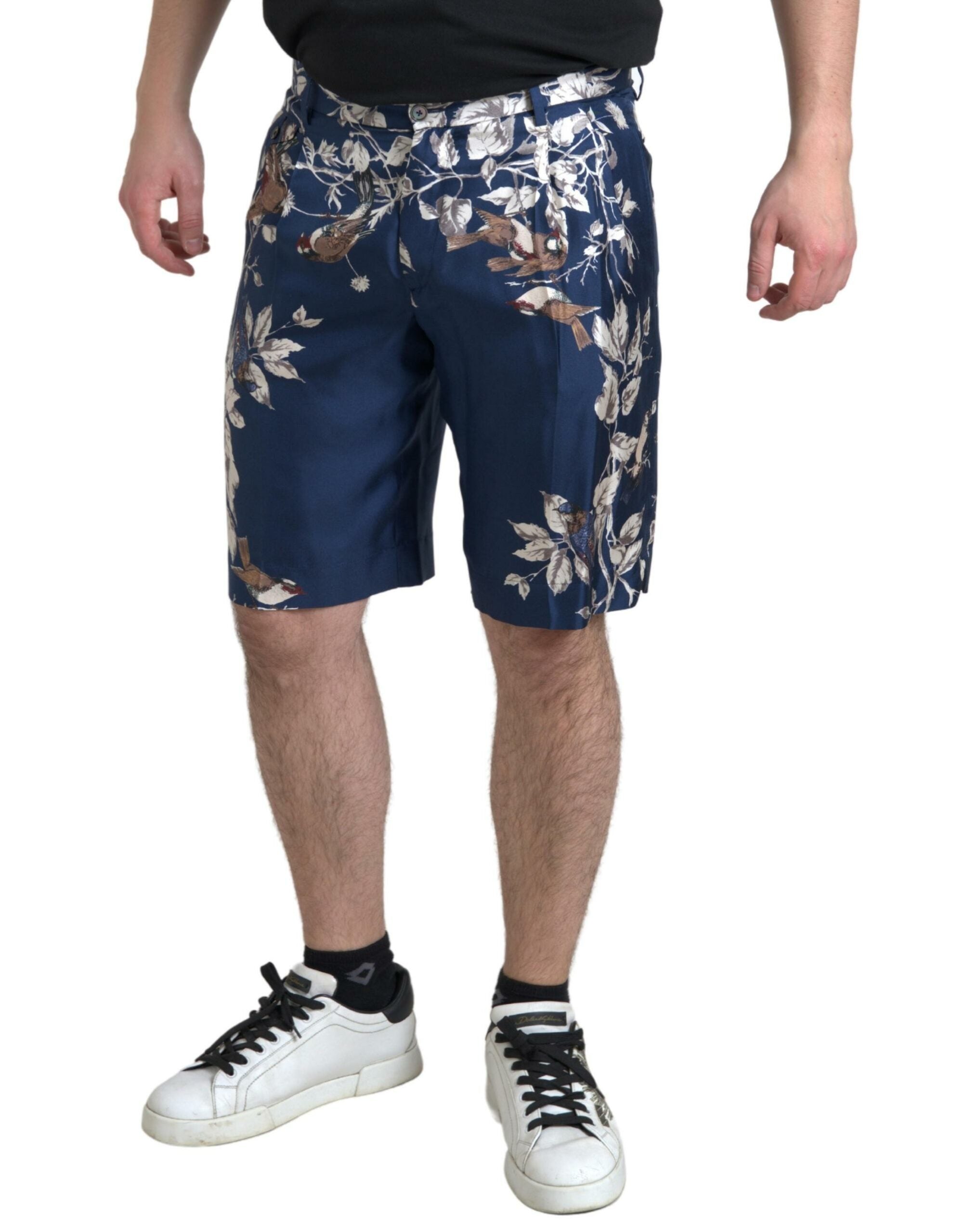 Dolce & Gabbana Blue Floral Print Silk Men Bermuda Shorts -   -  Dolce & Gabbana.