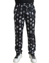 Dolce & Gabbana Black Religious Print Joggers Silk Men Pants -   -  Dolce & Gabbana.