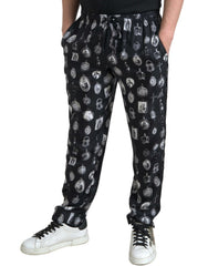 Dolce & Gabbana Black Religious Print Joggers Silk Men Pants -   -  Dolce & Gabbana.