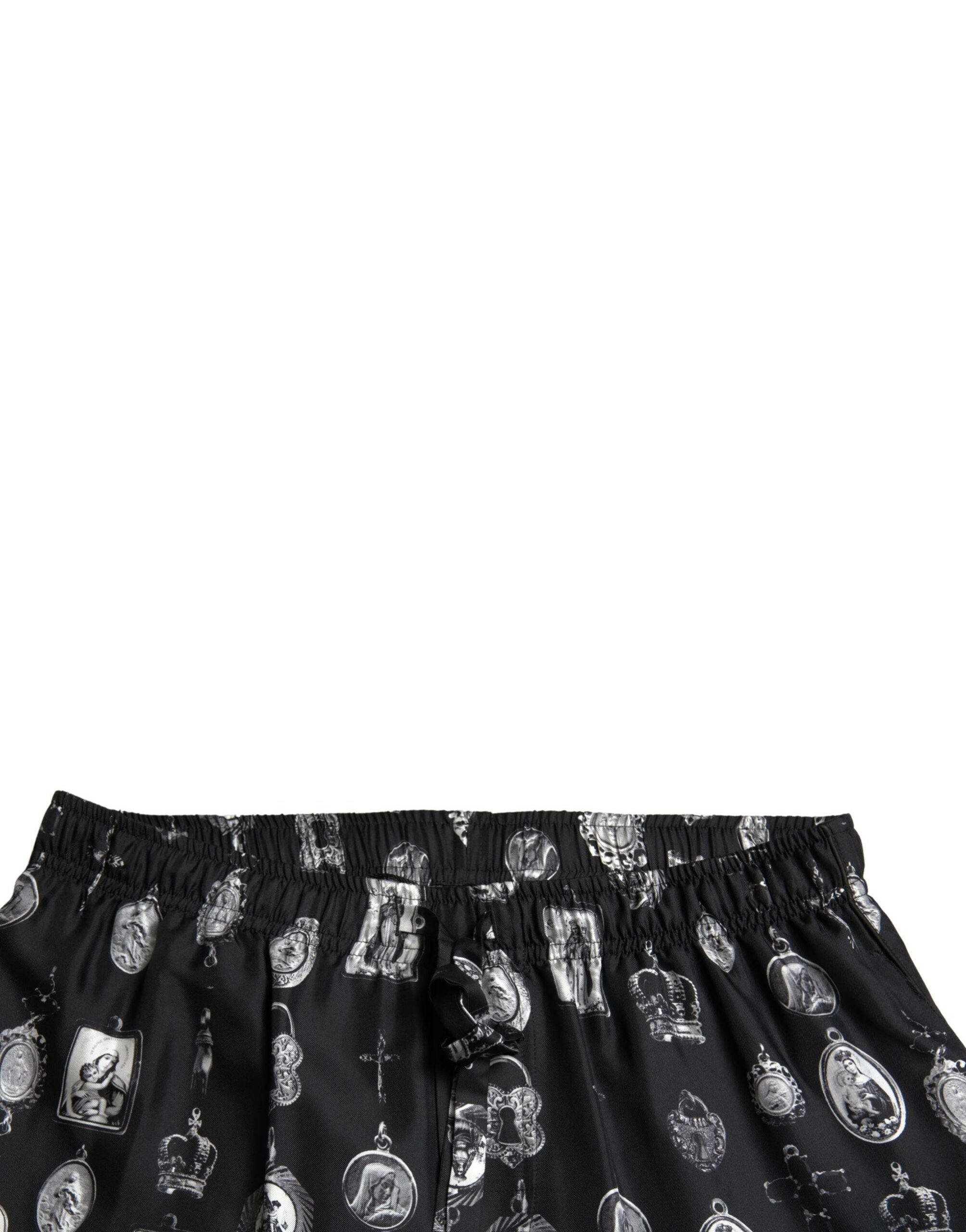 Dolce & Gabbana Black Religious Print Joggers Silk Men Pants -   -  Dolce & Gabbana.