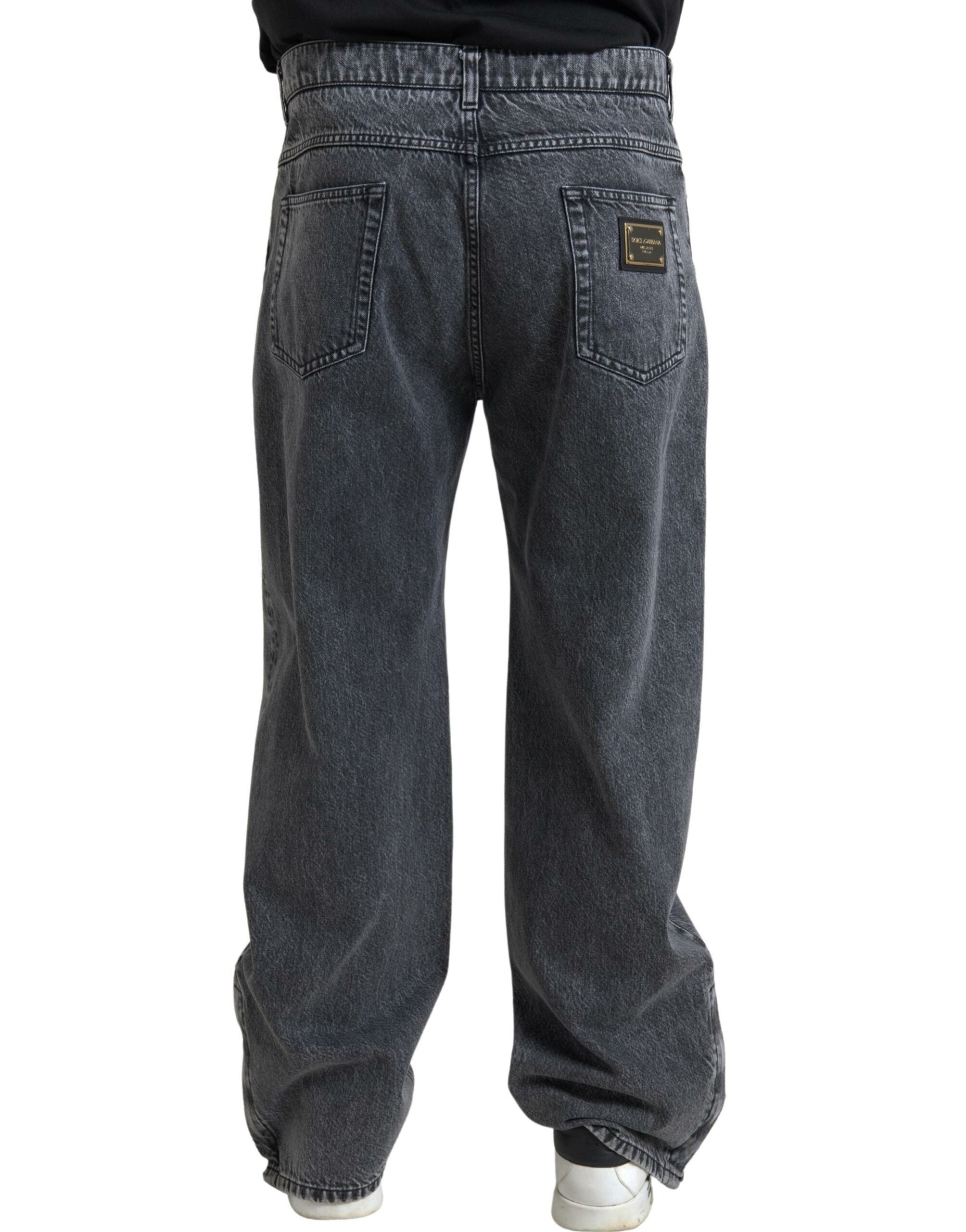 Dolce & Gabbana Dark Gray Cotton Straight Fit Men Denim Jeans -   -  Dolce & Gabbana.