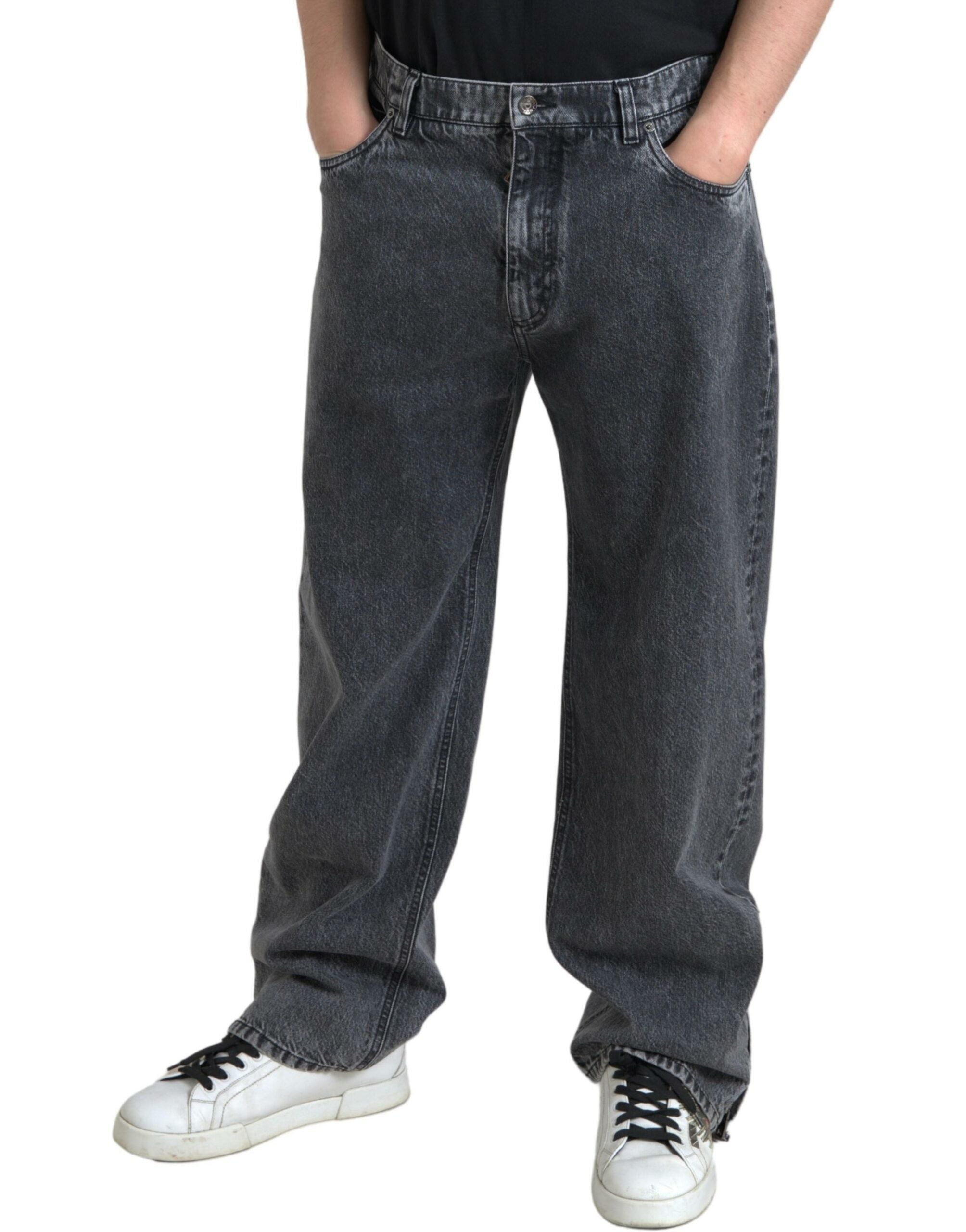 Dolce & Gabbana Dark Gray Cotton Straight Fit Men Denim Jeans -   -  Dolce & Gabbana.