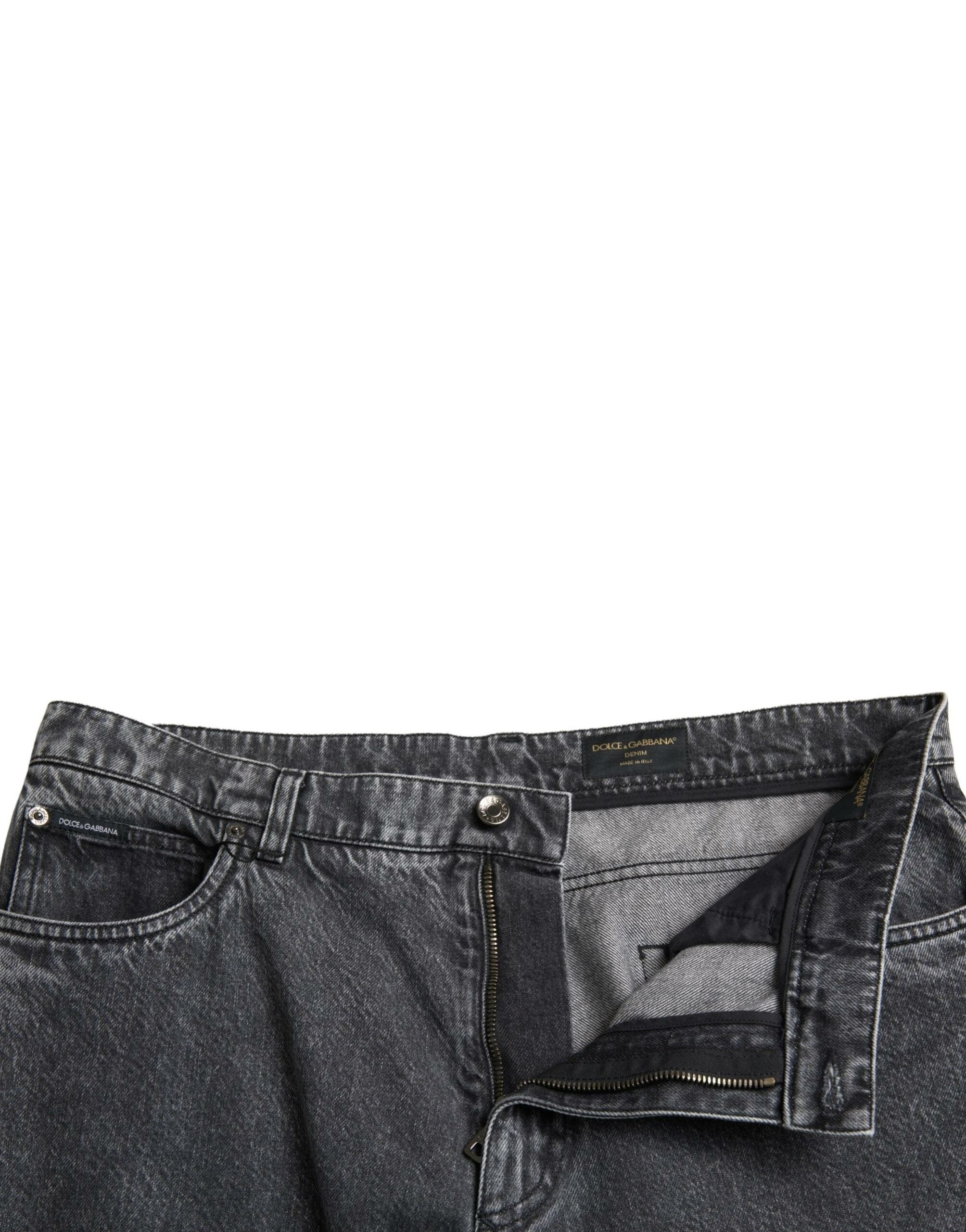 Dolce & Gabbana Dark Gray Cotton Straight Fit Men Denim Jeans -   -  Dolce & Gabbana.