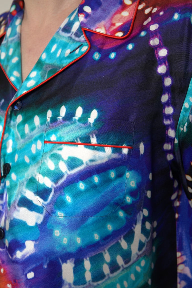 Dolce & Gabbana Multicolor Silk Psychedelic Print Men Pajama Shirt -   -  Dolce & Gabbana.