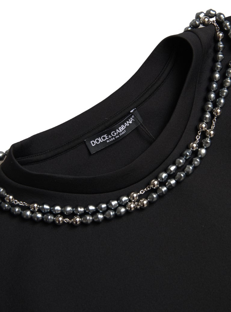 Dolce & Gabbana Black Necklace Embellished Polyester T-shirt -   -  Dolce & Gabbana.