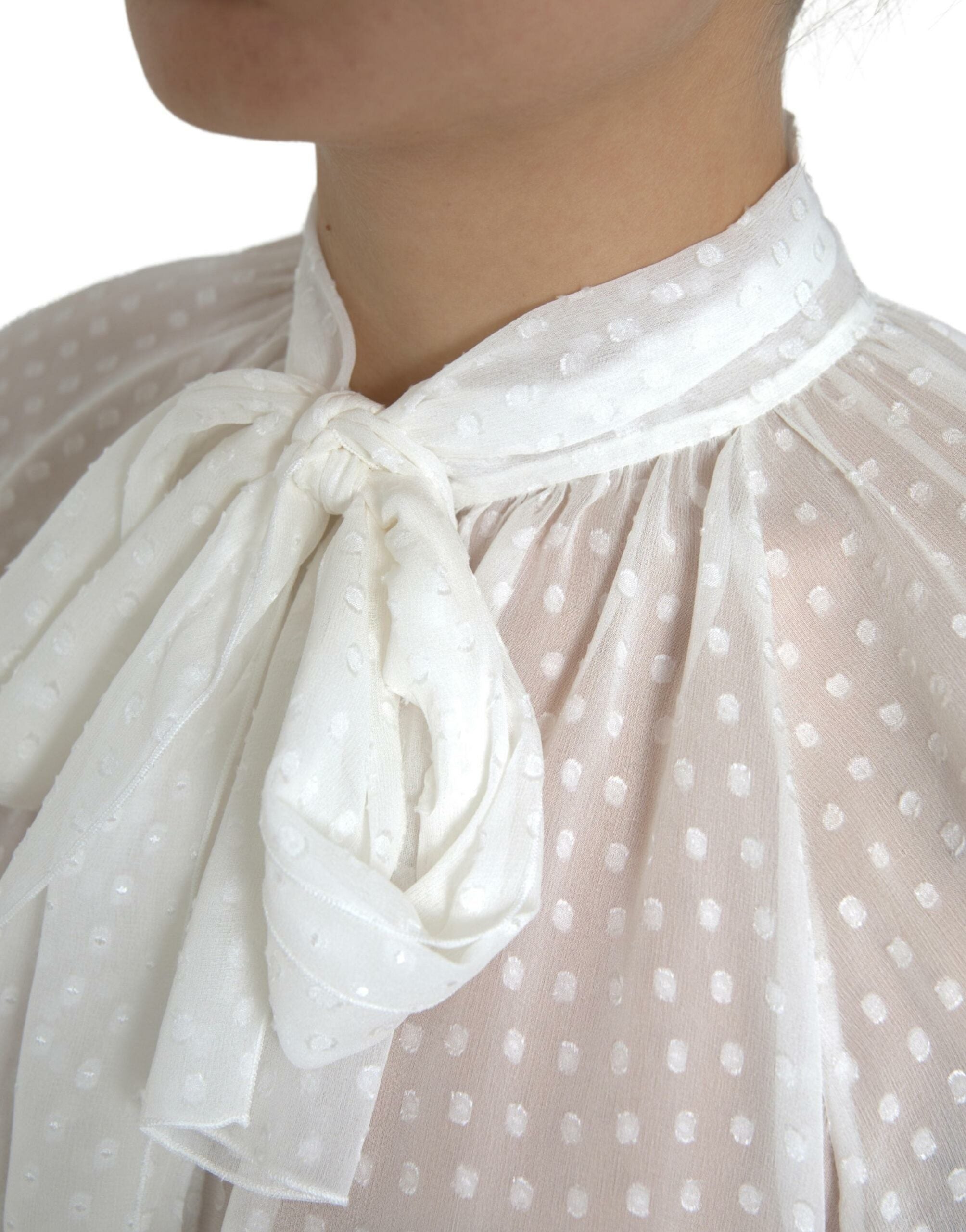 Dolce & Gabbana White Silk Sheer Tied Neck Polka Dots Blouse -   -  Dolce & Gabbana.